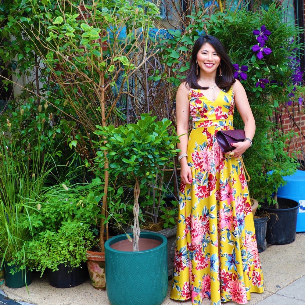 Long wedding guest gown